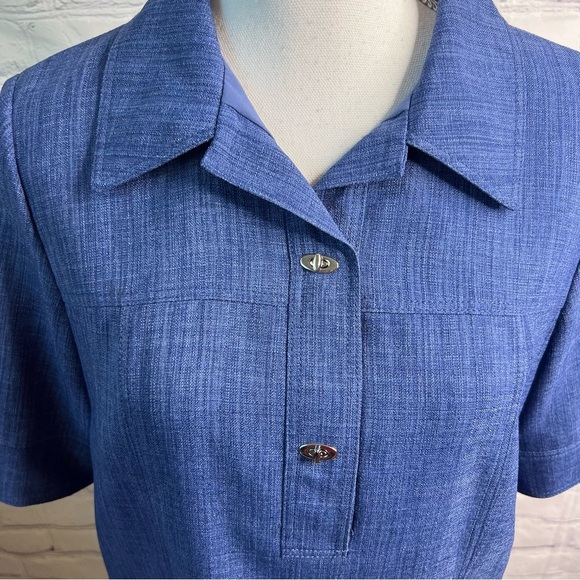 TAHARI Blue Stretch Denim Look Turn Lock Dress 8 Petite - Picture 3 of 11